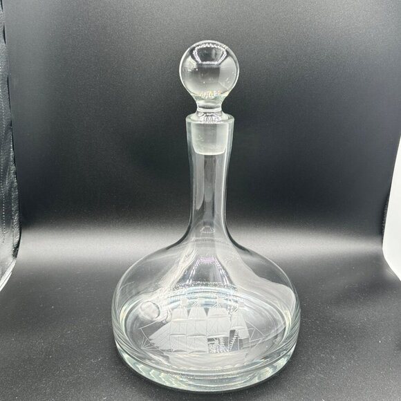 Vintage Toscany Etched Crystal Clipper Ship Decanter With Stopper Show Stopper - Picture 1 of 10